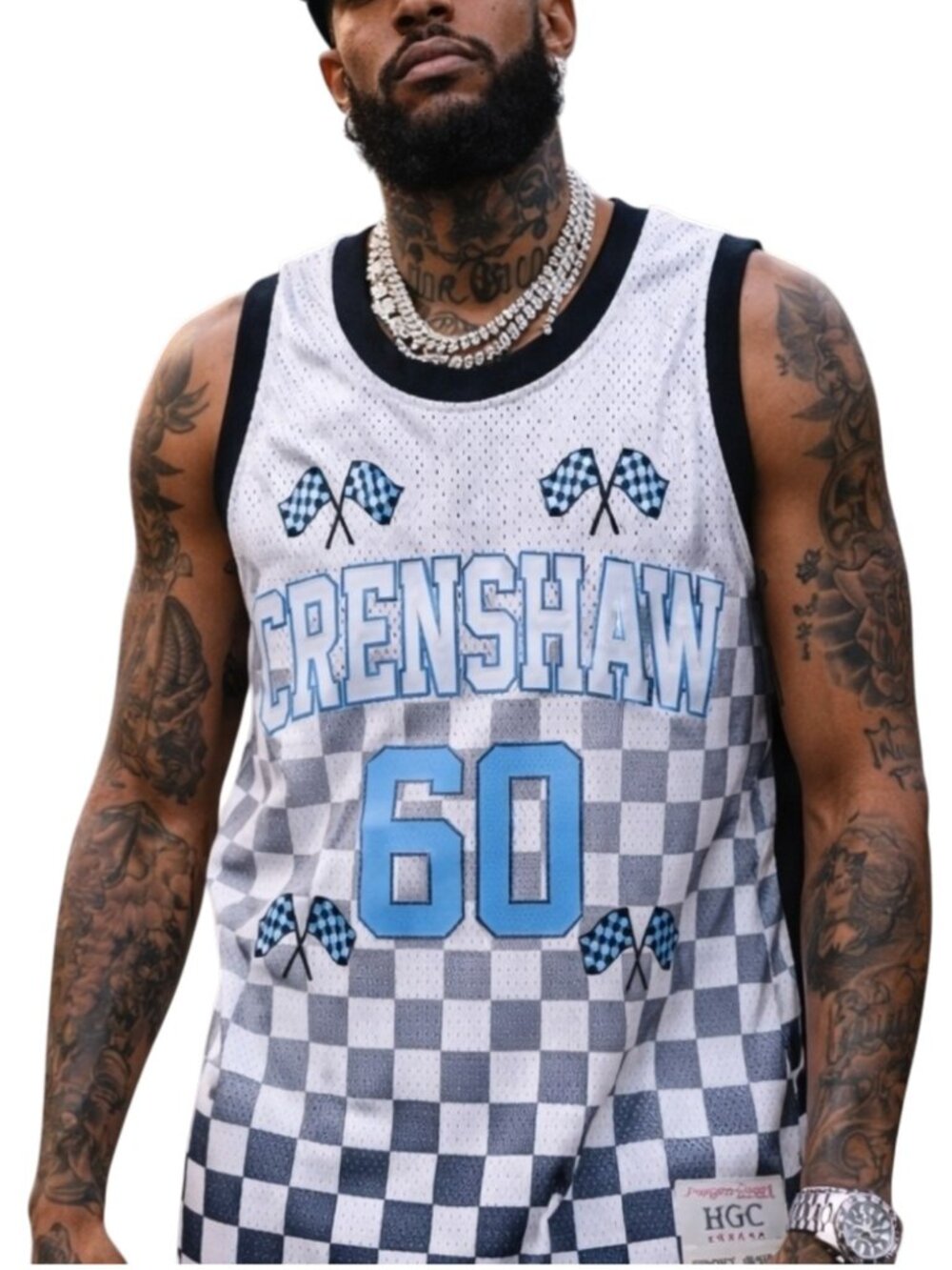 NWT HGC Crenshaw Nipsey Hussle 60 Flag Basketball Jersey 2XL XXL White Checker